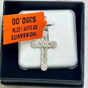 🆕 Sterling Silver Cross Pendant with Moissanite, Iced Out Bail $350 retail